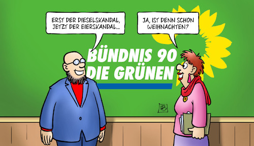 Cartoon: Grüne Weihnachtsgeschenke (medium) by Harm Bengen tagged grüne,weihnachtsgeschenke,dieselskandal,abgasskandal,eierskandal,umwelt,wahlkampf,bundestagswahl,harm,bengen,cartoon,karikatur,grüne,weihnachtsgeschenke,dieselskandal,abgasskandal,eierskandal,umwelt,wahlkampf,bundestagswahl,harm,bengen,cartoon,karikatur