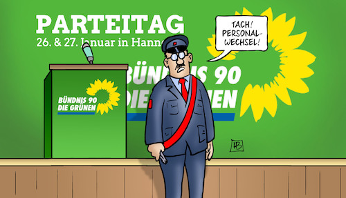 Cartoon: Grüner Personalwechsel (medium) by Harm Bengen tagged personalwechsel,schaffner,grüne,parteitag,wahl,habeck,baerbock,piel,harm,bengen,cartoon,karikatur,personalwechsel,schaffner,grüne,parteitag,wahl,habeck,baerbock,piel,harm,bengen,cartoon,karikatur