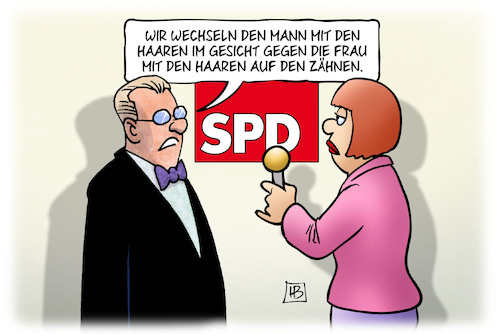 Cartoon: Haare (medium) by Harm Bengen tagged wechseln,mann,haaren,gesicht,frau,zähne,spd,schulz,nahles,parteichefin,interview,harm,bengen,cartoon,karikatur,wechseln,mann,haaren,gesicht,frau,zähne,spd,schulz,nahles,parteichefin,interview,harm,bengen,cartoon,karikatur