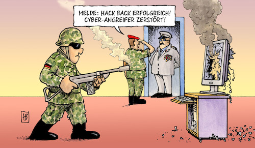 Cartoon: Hack Back (medium) by Harm Bengen tagged hack,back,erfolgreich,cyber,angreifer,internet,angriff,server,soldaten,krieg,harm,bengen,cartoon,karikatur,hack,back,erfolgreich,cyber,angreifer,internet,angriff,server,soldaten,krieg,harm,bengen,cartoon,karikatur