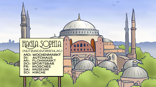 Cartoon: Hagia Sophia (medium) by Harm Bengen tagged hagia,sophia,istanbul,nutzungsvorschlag,wochenmarkt,autohaus,flohmarkt,sportsbar,moschee,museum,kirche,erdogan,islam,christentum,religion,harm,bengen,cartoon,karikatur,hagia,sophia,istanbul,nutzungsvorschlag,wochenmarkt,autohaus,flohmarkt,sportsbar,moschee,museum,kirche,erdogan,islam,christentum,religion,harm,bengen,cartoon,karikatur