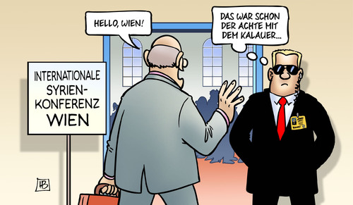 Cartoon: Hallo-Wien-Konferenz (medium) by Harm Bengen tagged internationale,syrien,konferenz,wien,hello,halloween,kalauer,krieg,harm,bengen,cartoon,karikatur,internationale,syrien,konferenz,wien,hello,halloween,kalauer,krieg,harm,bengen,cartoon,karikatur