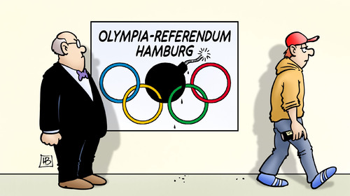 Cartoon: Hamburg-Referendum (medium) by Harm Bengen tagged olympia,referendum,hamburg,abstimmung,terror,gefahr,bombe,ringe,sprayer,graffiti,harm,bengen,cartoon,karikatur,olympia,referendum,hamburg,abstimmung,terror,gefahr,bombe,ringe,sprayer,graffiti,harm,bengen,cartoon,karikatur