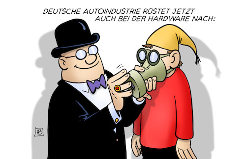 Cartoon: Hardware-Nachrüstung (medium) by Harm Bengen tagged hardware,nachrüstung,dieselgipfel,diesel,abgasskandal,automobilindustrie,abgaswerte,no2,nox,fahrverbote,harm,bengen,cartoon,karikatur,hardware,nachrüstung,dieselgipfel,diesel,abgasskandal,automobilindustrie,abgaswerte,no2,nox,fahrverbote,harm,bengen,cartoon,karikatur