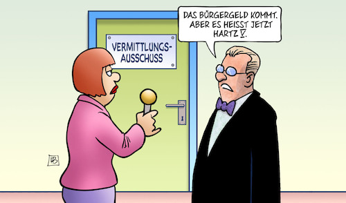 Cartoon: Hartz V (medium) by Harm Bengen tagged bürgergeld,hartz,vermittlungsausschuss,soziales,interview,harm,bengen,cartoon,karikatur,bürgergeld,hartz,vermittlungsausschuss,soziales,interview,harm,bengen,cartoon,karikatur