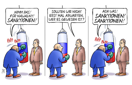 Cartoon: Hauptsache Sanktionen (medium) by Harm Bengen tagged boxen,sanktionen,nervengift,vergiften,vergiftung,nowitschok,russland,nawalny,voreilig,harm,bengen,cartoon,karikatur,boxen,sanktionen,nervengift,vergiften,vergiftung,nowitschok,russland,nawalny,voreilig,harm,bengen,cartoon,karikatur