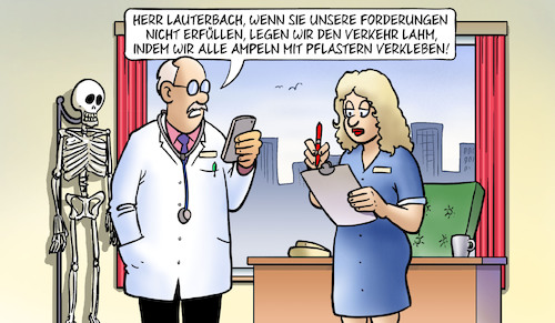 Cartoon: Hausärztegipfel (medium) by Harm Bengen tagged lauterbach,forderungen,hausärztegipfel,arzt,handy,verkehr,ampeln,pflastern,verkleben,harm,bengen,cartoon,karikatur,lauterbach,forderungen,hausärztegipfel,arzt,handy,verkehr,ampeln,pflastern,verkleben,harm,bengen,cartoon,karikatur