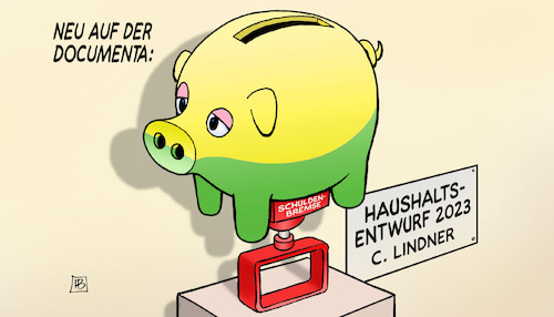 Cartoon: Haushaltsentwurf 2023 (medium) by Harm Bengen tagged documenta,haushaltsentwurf,ampel,lindner,sparschwein,schuldenbremse,harm,bengen,cartoon,karikatur,documenta,haushaltsentwurf,ampel,lindner,sparschwein,schuldenbremse,harm,bengen,cartoon,karikatur