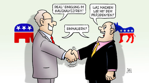 Cartoon: Haushaltsstreit-Einigung (medium) by Harm Bengen tagged deal,einigung,haushaltsstreit,shutdown,usa,demokraten,republikaner,präsident,trump,einmauern,mauer,harm,bengen,cartoon,karikatur,deal,einigung,haushaltsstreit,shutdown,usa,demokraten,republikaner,präsident,trump,einmauern,mauer,harm,bengen,cartoon,karikatur