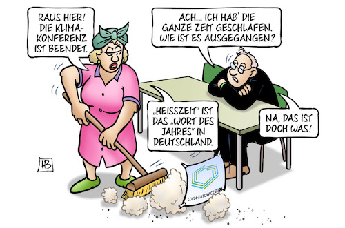 Cartoon: Heisszeit (medium) by Harm Bengen tagged heisszeit,kattowitz,klimakonferenz,ende,weltklimagipfel,putzfrau,schlafen,ausgang,wort,des,jahres,deutschland,harm,bengen,cartoon,karikatur,heisszeit,kattowitz,klimakonferenz,ende,weltklimagipfel,putzfrau,schlafen,ausgang,wort,des,jahres,deutschland,harm,bengen,cartoon,karikatur