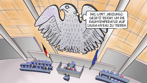 Cartoon: Heizungsgesetz im Bundestag (medium) by Harm Bengen tagged heizungsgesetz,bundestag,raumtemperatur,sauna,schweiss,bundesadler,adler,schwitzen,heiss,harm,bengen,cartoon,karikatur,heizungsgesetz,bundestag,raumtemperatur,sauna,schweiss,bundesadler,adler,schwitzen,heiss,harm,bengen,cartoon,karikatur