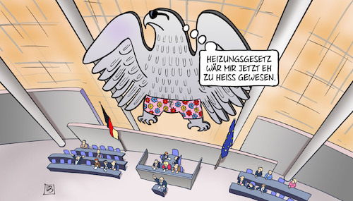 Cartoon: Heizungsgesetz zu heiß (medium) by Harm Bengen tagged heizungsgesetz,heiss,heiß,geg,bundestag,verschiebung,sommerpause,adler,bundesadler,shorts,sonnenbrille,harm,bengen,cartoon,karikatur,heizungsgesetz,heiss,heiß,geg,bundestag,verschiebung,sommerpause,adler,bundesadler,shorts,sonnenbrille,harm,bengen,cartoon,karikatur