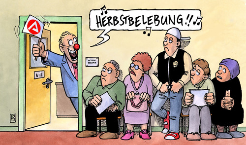 Cartoon: Herbstbelebung (medium) by Harm Bengen tagged herbstbelebung,arbeitsmarkt,arbeit,arbeitsamt,agentur,arbeitslos,kurzarbeit,herbst,konjunktur,herbstbelebung,arbeitsamt,job,arbeit,beruf,arbeitslose,arbeitslos,hartz,jobsuche,agentur,arbeitsmarkt,kurzarbeit,herbst,konjunktur