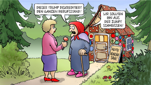 Cartoon: Hexen und Trump (medium) by Harm Bengen tagged diskreditiert,diskreditierung,interview,reporterin,berufsstand,zunft,hexe,wald,knusperhäuschen,skandal,whistleblower,demokraten,amtsenthebungsverfahren,impeachment,trump,ukraine,usa,harm,bengen,cartoon,karikatur,diskreditiert,diskreditierung,interview,reporterin,berufsstand,zunft,hexe,wald,knusperhäuschen,skandal,whistleblower,demokraten,amtsenthebungsverfahren,impeachment,trump,ukraine,usa,harm,bengen,cartoon,karikatur