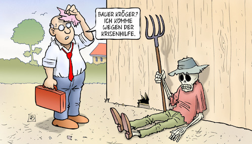 Cartoon: Hitze-Krisenhilfe (medium) by Harm Bengen tagged krisenhilfe,dürre,klöckner,landwirtschaftsministerin,bauer,hitze,wetter,ernte,pleite,skelett,harm,bengen,cartoon,karikatur,krisenhilfe,dürre,klöckner,landwirtschaftsministerin,bauer,hitze,wetter,ernte,pleite,skelett,harm,bengen,cartoon,karikatur