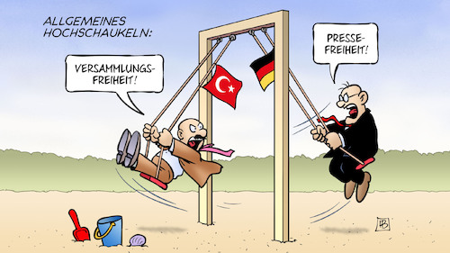 Cartoon: Hochschaukeln (medium) by Harm Bengen tagged hochschaukeln,spielplatz,deutschland,versammlungsfreiheit,pressefreiheit,auftritte,türkische,ministerpräsident,justizminister,wirtschaftsministers,türkei,erdogan,referendum,akp,diktatur,harm,bengen,cartoon,karikatur,hochschaukeln,spielplatz,deutschland,versammlungsfreiheit,pressefreiheit,auftritte,türkische,ministerpräsident,justizminister,wirtschaftsministers,türkei,erdogan,referendum,akp,diktatur,harm,bengen,cartoon,karikatur