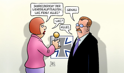 Cartoon: Högl-Jahresbericht (medium) by Harm Bengen tagged jahresbericht,wehrbeauftragte,bundeswehr,interview,högl,harm,bengen,cartoon,karikatur,jahresbericht,wehrbeauftragte,bundeswehr,interview,högl,harm,bengen,cartoon,karikatur