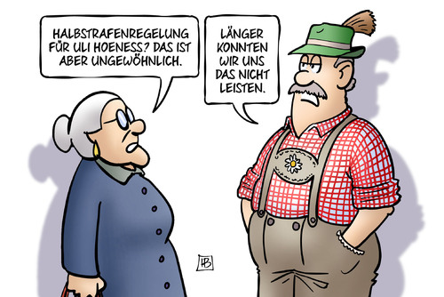 Cartoon: Hoeneß-Entlassung (medium) by Harm Bengen tagged hoeness,hoeneß,entlassung,halbstrafenregelung,gefängnis,knast,steuerhinterziehung,bayern,münchen,susemil,harm,bengen,cartoon,karikatur,hoeness,hoeneß,entlassung,halbstrafenregelung,gefängnis,knast,steuerhinterziehung,bayern,münchen,susemil,harm,bengen,cartoon,karikatur