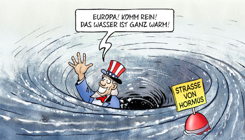 Cartoon: Hormus-Strudel (medium) by Harm Bengen tagged strudel,europa,schwimmen,wasser,warm,strasse,hormus,usa,iran,krieg,harm,bengen,cartoon,karikatur,strudel,europa,schwimmen,wasser,warm,strasse,hormus,usa,iran,krieg,harm,bengen,cartoon,karikatur