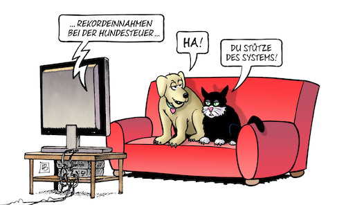 Cartoon: Hundesteuerrekord (medium) by Harm Bengen tagged rekordeinnahmen,hundesteuer,hund,katze,sofa,tv,stütze,system,harm,bengen,cartoon,karikatur,rekordeinnahmen,hundesteuer,hund,katze,sofa,tv,stütze,system,harm,bengen,cartoon,karikatur