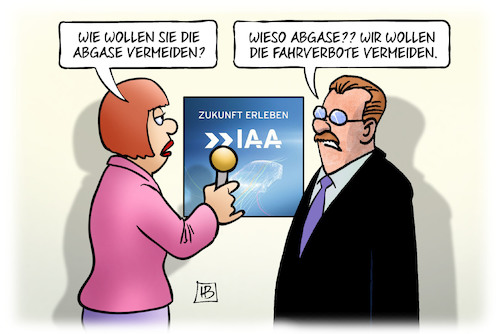 Cartoon: IAA und Abgase (medium) by Harm Bengen tagged iaa,automobilausstellung,abgase,fahrverbote,automobilindustrie,interview,harm,bengen,cartoon,karikatur,iaa,automobilausstellung,abgase,fahrverbote,automobilindustrie,interview,harm,bengen,cartoon,karikatur