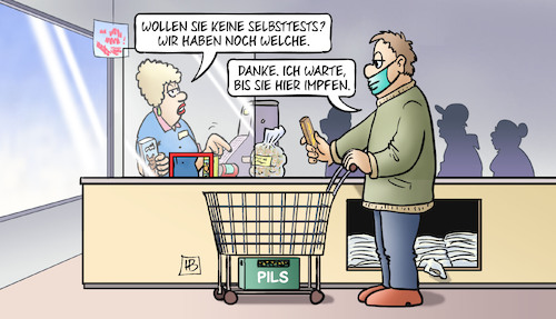 Cartoon: Impfen beim Discounter (medium) by Harm Bengen tagged impfen,impfung,discounter,selbsttests,schnelltests,verkauf,corona,supermarkt,masken,harm,bengen,cartoon,karikatur,impfen,impfung,discounter,selbsttests,schnelltests,verkauf,corona,supermarkt,masken,harm,bengen,cartoon,karikatur