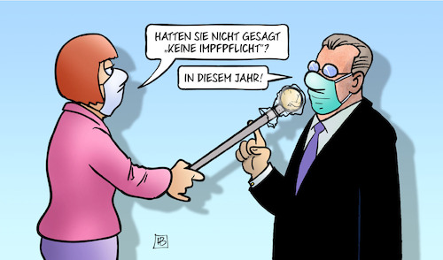 Cartoon: Impfpflicht-Zeitpunkt (medium) by Harm Bengen tagged impfpflicht,interview,corona,harm,bengen,cartoon,karikatur,impfpflicht,interview,corona,harm,bengen,cartoon,karikatur