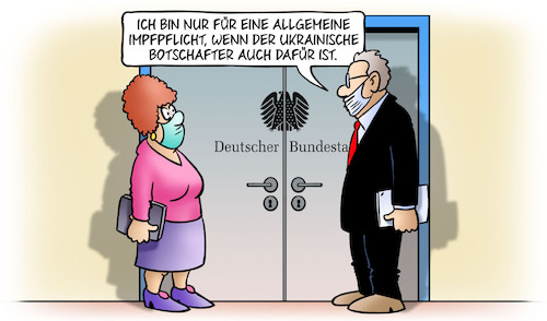 Cartoon: Impfpflicht ja aber (medium) by Harm Bengen tagged allgemeine,impfpflicht,ukrainische,botschafter,bundestag,corona,abstimmung,russland,ukraine,krieg,harm,bengen,cartoon,karikatur,allgemeine,impfpflicht,ukrainische,botschafter,bundestag,corona,abstimmung,russland,ukraine,krieg,harm,bengen,cartoon,karikatur