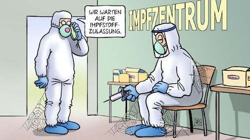 Cartoon: Impfzentren bereit (medium) by Harm Bengen tagged impfzentren,bereit,impfstoff,zulassung,impfzentrum,schutzanzug,spinnweben,warten,corona,harm,bengen,cartoon,karikatur,impfzentren,bereit,impfstoff,zulassung,impfzentrum,schutzanzug,spinnweben,warten,corona,harm,bengen,cartoon,karikatur