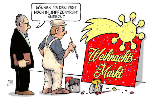 Cartoon: Impfzentrum (medium) by Harm Bengen tagged text,impfzentrum,maler,corona,weihnachtsmarkt,weihnachten,impfen,schild,harm,bengen,cartoon,karikatur,text,impfzentrum,maler,corona,weihnachtsmarkt,weihnachten,impfen,schild,harm,bengen,cartoon,karikatur