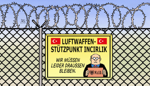 Cartoon: Incirlik-Besuchsverbot (medium) by Harm Bengen tagged incirlik,besuchsverbot,türkei,deutschland,nato,militär,bundestag,abgeordnete,harm,bengen,cartoon,karikatur,incirlik,besuchsverbot,türkei,deutschland,nato,militär,bundestag,abgeordnete,harm,bengen,cartoon,karikatur