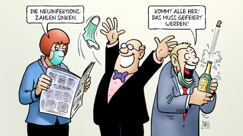 Cartoon: Infektionszahlen sinken (medium) by Harm Bengen tagged infektionszahlen,sinken,neuinfektionen,corona,feiern,sekt,masken,zeitung,lesen,harm,bengen,cartoon,karikatur,infektionszahlen,sinken,neuinfektionen,corona,feiern,sekt,masken,zeitung,lesen,harm,bengen,cartoon,karikatur