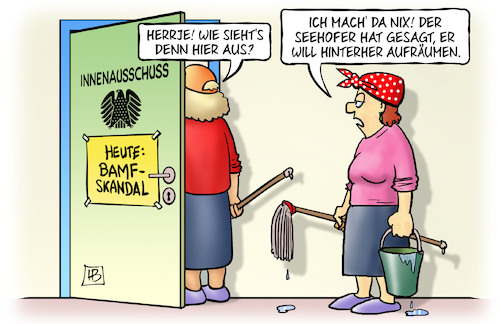 Cartoon: Innenausschuss und BAMF (medium) by Harm Bengen tagged innenausschuss,bundestag,bamf,skandal,migration,flüchtlinge,seehofer,aufräumen,putzfrauen,harm,bengen,cartoon,karikatur,innenausschuss,bundestag,bamf,skandal,migration,flüchtlinge,seehofer,aufräumen,putzfrauen,harm,bengen,cartoon,karikatur