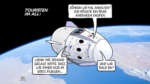 Cartoon: Inspiration4 (medium) by Harm Bengen tagged touristen,weltall,weltraum,astronauten,raumschiff,tesla,musk,spacex,dragon,all,inspiration4,andenken,unzufrieden,meckern,harm,bengen,cartoon,karikatur,touristen,weltall,weltraum,astronauten,raumschiff,tesla,musk,spacex,dragon,all,inspiration4,andenken,unzufrieden,meckern,harm,bengen,cartoon,karikatur