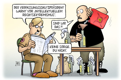 Cartoon: Intellektueller Rechtsextremismu (medium) by Harm Bengen tagged verfassungsschutzpräsident,warnt,intellektueller,rechtsextremismus,nazis,bildung,harm,bengen,cartoon,karikatur,verfassungsschutzpräsident,warnt,intellektueller,rechtsextremismus,nazis,bildung,harm,bengen,cartoon,karikatur