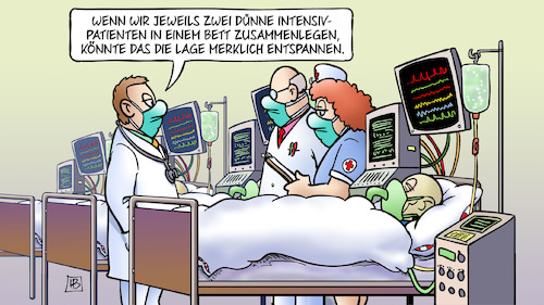 Cartoon: Intensivbettenbelegung (medium) by Harm Bengen tagged dünne,intensivpatienten,bett,zusammenlegen,intensivbettenbelegung,intensivmedizin,arzt,krankenhaus,corona,harm,bengen,cartoon,karikatur,dünne,intensivpatienten,bett,zusammenlegen,intensivbettenbelegung,intensivmedizin,arzt,krankenhaus,corona,harm,bengen,cartoon,karikatur