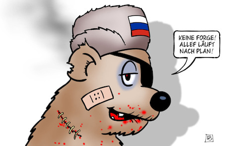 Cartoon: Invasion nach Plan (medium) by Harm Bengen tagged bär,zahnlos,verletzungen,augenklappe,veilchen,blaues,auge,invasion,russland,ukraine,krieg,harm,bengen,cartoon,karikatur,bär,zahnlos,verletzungen,augenklappe,veilchen,blaues,auge,invasion,russland,ukraine,krieg,harm,bengen,cartoon,karikatur