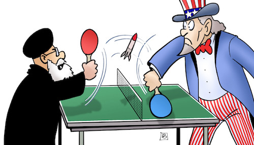 Cartoon: Iran-USA-Pingpong (medium) by Harm Bengen tagged pingpong,kriegsgefahr,angriff,gegenangriff,eskalation,nah,ost,trump,usa,iran,irak,sanktionen,toetung,ermordung,kassem,soleimani,krieg,harm,bengen,cartoon,karikatur,pingpong,kriegsgefahr,angriff,gegenangriff,eskalation,nah,ost,trump,usa,iran,irak,sanktionen,toetung,ermordung,kassem,soleimani,krieg,harm,bengen,cartoon,karikatur