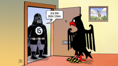 Cartoon: IS-Rückkehrer (medium) by Harm Bengen tagged sohn,darth,vader,starwars,is,islamischer,staat,rückkehrer,kämpfer,türkei,bundesadler,deutschland,harm,bengen,cartoon,karikatur,sohn,darth,vader,starwars,is,islamischer,staat,rückkehrer,kämpfer,türkei,bundesadler,deutschland,harm,bengen,cartoon,karikatur