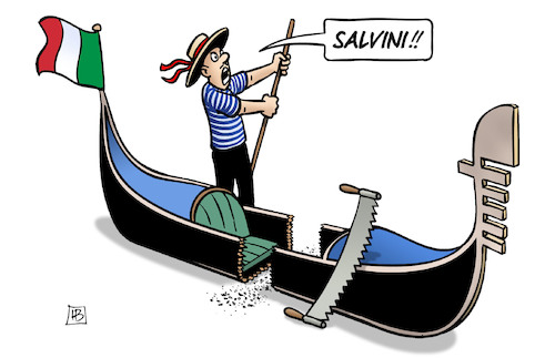 Cartoon: Italienische Koalition (medium) by Harm Bengen tagged salvini,italien,regierung,koalition,cinque,stelle,lega,gondel,säge,harm,bengen,cartoon,karikatur,salvini,italien,regierung,koalition,cinque,stelle,lega,gondel,säge,harm,bengen,cartoon,karikatur