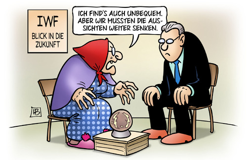 Cartoon: IWF-Aussichten (medium) by Harm Bengen tagged iwf,blick,zukunft,kristallkugel,wahrsagerin,unbequem,aussichten,senken,weltwirtschaft,tisch,harm,bengen,cartoon,karikatur,iwf,blick,zukunft,kristallkugel,wahrsagerin,unbequem,aussichten,senken,weltwirtschaft,tisch,harm,bengen,cartoon,karikatur