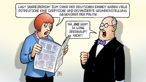 Cartoon: Jahresbericht Dt. Einheit 2021 (medium) by Harm Bengen tagged jahresbericht,stand,deutsche,einheit,ostdeutsche,skeptische,distanzierte,grundeinstellung,politik,wanderwitz,bundesbeauftragter,kritik,angleichung,wiedervereinigung,harm,bengen,cartoon,karikatur,jahresbericht,stand,deutsche,einheit,ostdeutsche,skeptische,distanzierte,grundeinstellung,politik,wanderwitz,bundesbeauftragter,kritik,angleichung,wiedervereinigung,harm,bengen,cartoon,karikatur