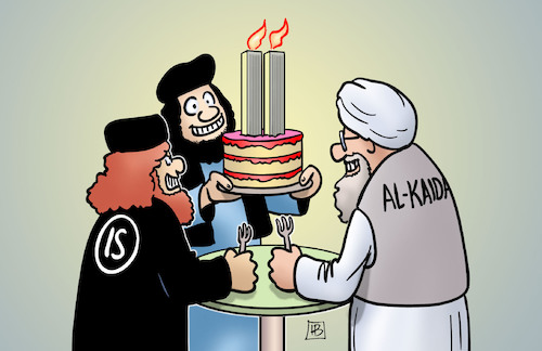 Cartoon: Jahrestag-Feier (medium) by Harm Bengen tagged 11,september,new,york,terror,twin,towers,is,islamisten,alkaida,taliban,afghanistan,kuchen,harm,bengen,cartoon,karikatur,11,september,new,york,terror,twin,towers,is,islamisten,alkaida,taliban,afghanistan,kuchen,harm,bengen,cartoon,karikatur