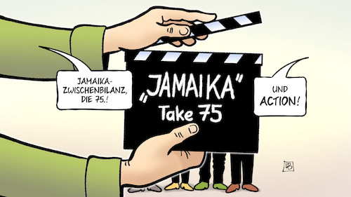 Cartoon: Jamaika-Klappe (medium) by Harm Bengen tagged klappe,film,zwischenbilanz,wiederholung,geheimpapier,jamaika,cdu,csu,fdp,grüne,koalition,sondierungen,harm,bengen,cartoon,karikatur,klappe,film,zwischenbilanz,wiederholung,geheimpapier,jamaika,cdu,csu,fdp,grüne,koalition,sondierungen,harm,bengen,cartoon,karikatur