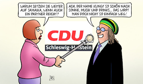 Cartoon: Jamaika-SH (medium) by Harm Bengen tagged landtagswahl,schleswig,holstein,jamaika,koalition,cdu,fdp,grüne,rasta,interview,harm,bengen,cartoon,karikatur,landtagswahl,schleswig,holstein,jamaika,koalition,cdu,fdp,grüne,rasta,interview,harm,bengen,cartoon,karikatur