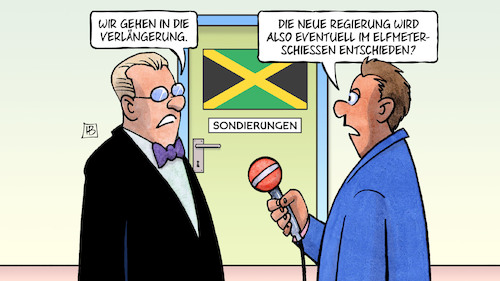 Cartoon: Jamaika-Verlängerung (medium) by Harm Bengen tagged verlängerung,regierung,elfmeterschiessen,fussball,entscheidung,interview,streit,jamaika,cdu,csu,fdp,grüne,koalition,sondierungen,harm,bengen,cartoon,karikatur,verlängerung,regierung,elfmeterschiessen,fussball,entscheidung,interview,streit,jamaika,cdu,csu,fdp,grüne,koalition,sondierungen,harm,bengen,cartoon,karikatur