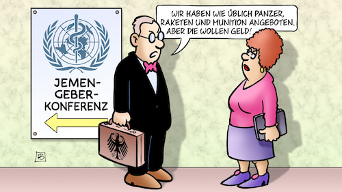 Cartoon: Jemen-Geberkonferenz (medium) by Harm Bengen tagged jemen,geberkonferenz,panzer,raketen,munition,geld,deutschland,aktentasche,who,genf,krieg,ukraine,russland,harm,bengen,cartoon,karikatur,jemen,geberkonferenz,panzer,raketen,munition,geld,deutschland,aktentasche,who,genf,krieg,ukraine,russland,harm,bengen,cartoon,karikatur