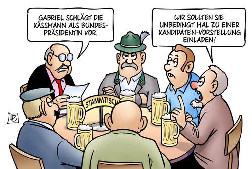 Cartoon: Käßmann for President (medium) by Harm Bengen tagged gabriel,vorschlag,margot,käßmann,bundespräsidentin,kandidatenvorstellung,einladen,kneipe,alkohol,trunkenheit,autofahrt,harm,bengen,cartoon,karikatur,gabriel,vorschlag,margot,käßmann,bundespräsidentin,kandidatenvorstellung,einladen,kneipe,alkohol,trunkenheit,autofahrt,harm,bengen,cartoon,karikatur