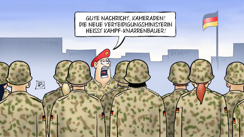 Cartoon: Kampf-Knarrenbauer (medium) by Harm Bengen tagged verteidigungsministerin,kampf,knarrenbauer,kramp,karrenbauer,cdu,bundeswehr,soldaten,harm,bengen,cartoon,karikatur,verteidigungsministerin,kampf,knarrenbauer,kramp,karrenbauer,cdu,bundeswehr,soldaten,harm,bengen,cartoon,karikatur