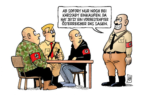 Cartoon: Karstadt-Benko (medium) by Harm Bengen tagged karstadt,kaufhaus,benko,berggruen,investor,besitzer,kaufen,pleite,nazis,rechtsextreme,hitler,oesterreicher,vorbestraft,korruption,harm,bengen,cartoon,karikatur,karstadt,kaufhaus,benko,berggruen,investor,besitzer,kaufen,pleite,nazis,rechtsextreme,hitler,oesterreicher,vorbestraft,korruption,harm,bengen,cartoon,karikatur